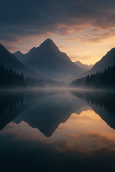 Mountain lake at dawn rendered by GPT Image Mini